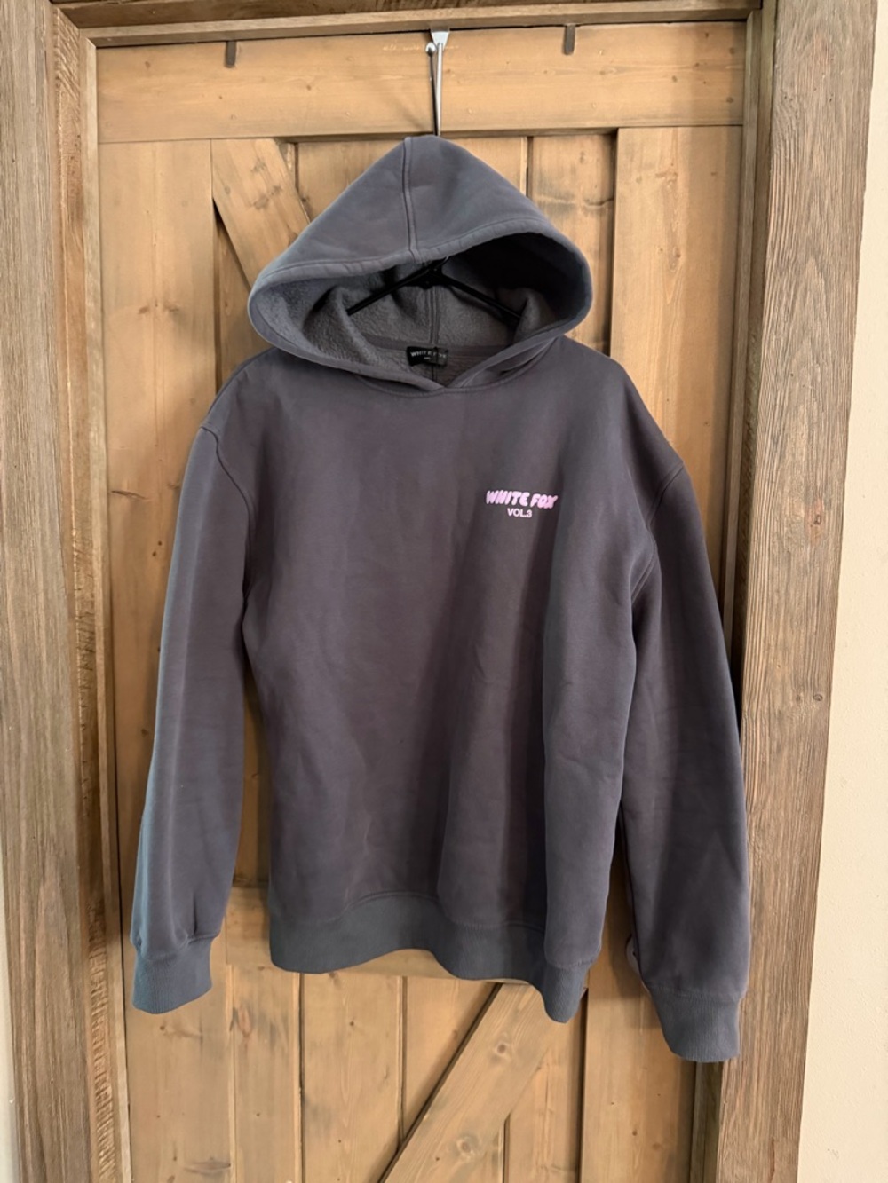 White Fox Hoodie Dark Gray With Pink Puff Logo Women's
Size M/L Oversized